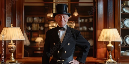 Friendly butler man servant ready to serve his household