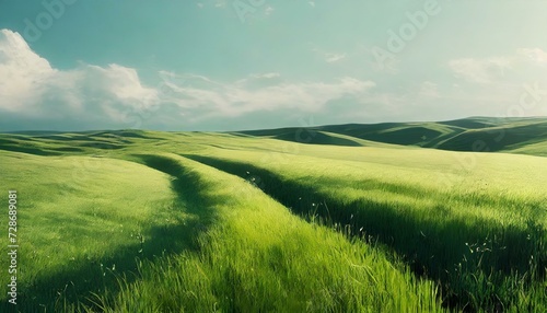 Beautiful landscape with waves of tall grass blowing in the wind. 