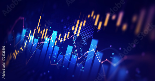 Business financial chart with moving up arrow graph.Stock market investment data and analysis finance graph