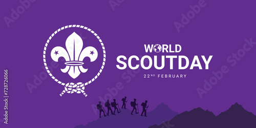 World Scout Scarf Day. Background, web banner, card, poster, t-shirt with text inscription, World Scout Day illustration banner, holiday idea template for World Scout Day celebration.