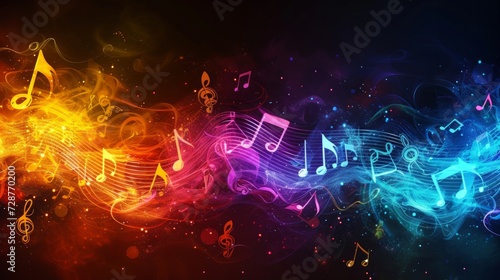 Vibrant musical notes dancing in an electrifying display of sound and color
