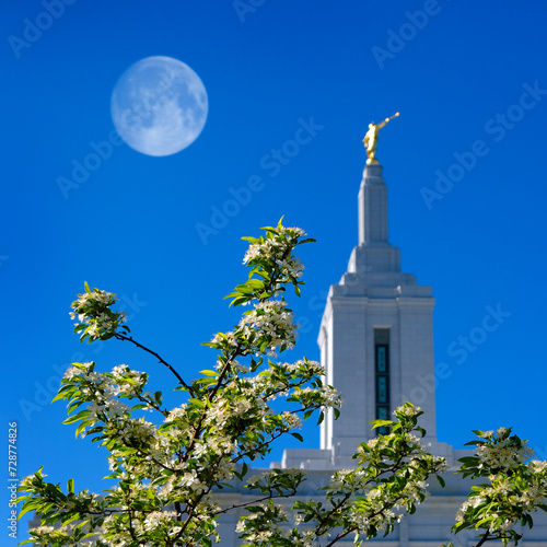 Pocatello Idaho Temple LDS Mormon Church of Jesus Christ Religion Sacred Full Moon Blur