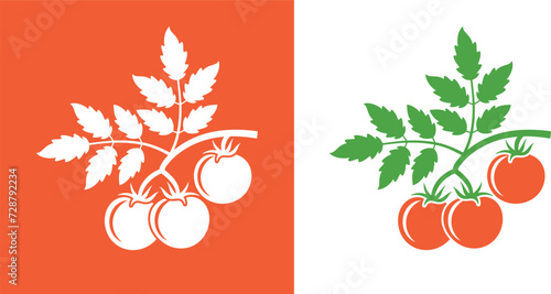 Tomato branch logo. Isolated tomato branch on white background