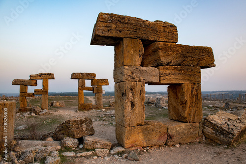 Ruins of Blaundus ancient city in Usak province of Turkey. View at sunrise. The ancient city was in the Roman province of Lydia. Usak, Turkey.