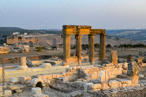 Ruins of Blaundus ancient city in Usak province of Turkey. View at sunrise. The ancient city was in the Roman province of Lydia. Usak, Turkey.