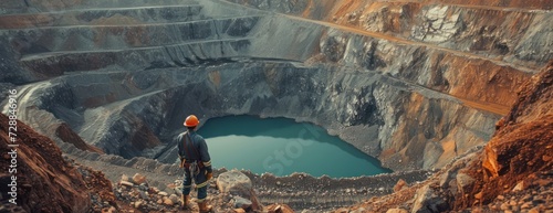 Man Standing at Edge of Large Open Pit