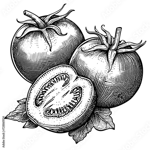 Tomatos. Vintage woodcut engraving style vector illustration isolated on white.