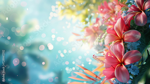 close up hawaii flowers on bokeh background with copy space for lei day background - AI Generated Abstract Art