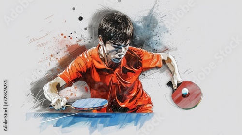 A vector illustration featuring a hand-drawn sketch of a table tennis player, colored for added vibrancy