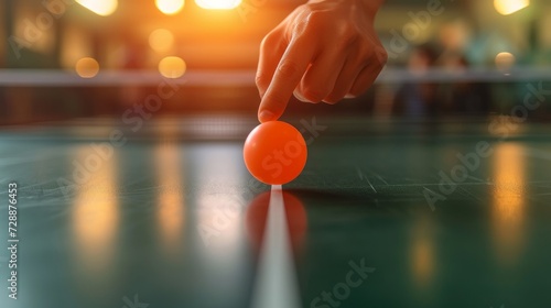 A banner featuring a hand holding a ping pong racket, striking the ball above the table