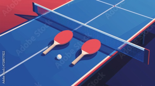 A vector illustration depicting a ping pong poster template featuring a table and rackets for ping-pong