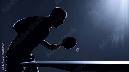 A black silhouette of a table tennis player