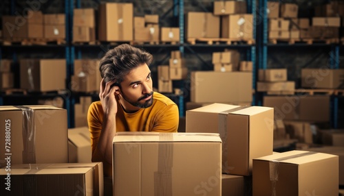 Startup small business SME. Young business man entrepreneur working check order online and seller prepare parcel box for deliver to customer. Business online concept