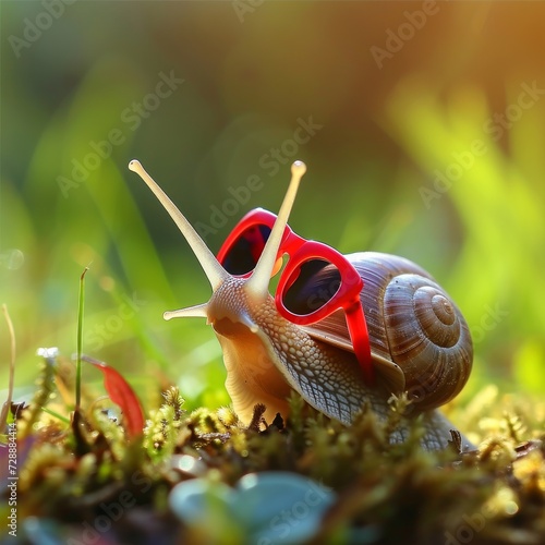 A small invertebrate wearing stylish red sunglasses basks in the sun, bringing a touch of fashion to the world of macro photography and capturing the hearts of outdoor enthusiasts with its unique sen