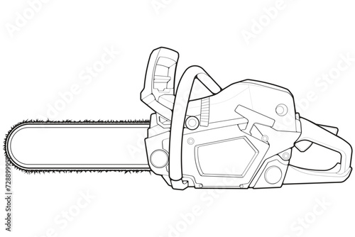 Chainsaw isolated illustration, vector line art, Chainsaw vector, petrol chain saw, modern chainsaw, chainsaw concept, line vector.