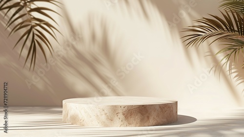 Brown natural podium product display platform 3d background abstract shadow light concept on cosmetic scene presentation stage mockup or empty beige stone pedestal beauty advertising stand backdrop