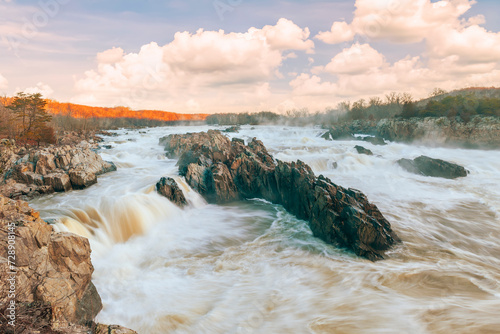 View of the Great Falls of the Potomac River on an early winter morning