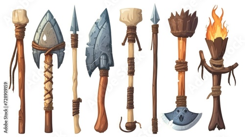 illustration of a group of caveman weapons