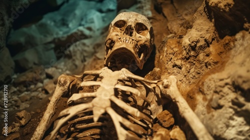 human body bones in a cave
