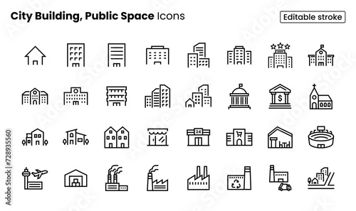  City Building, Public Space Icon Set 