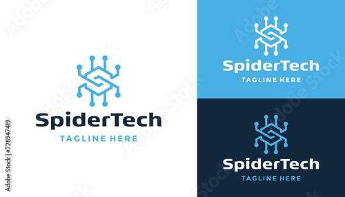 Initial Letter SC C S CS Modern with Digital Line Dots Spider Insect Hexagon For Business Brand Inspiration Logo Design