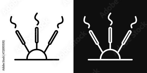 Burning Incense Stick Icon Set. Vector Illustration