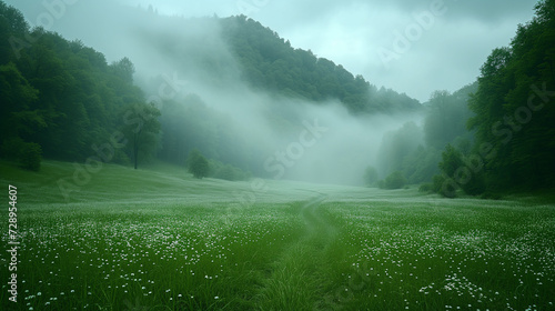 霧のかかった野原