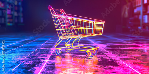 Virtual shopping cart in bright background