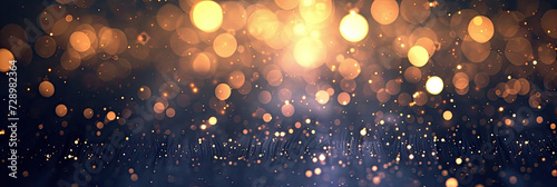  a dark gold background with stars. Suitable for celestial, festive, or glamorous design projects such as invitations, holiday-themed graphics.glitter lights. de focused. banner.bokeh blur circle