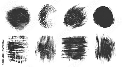 Chalk Texture Stain Set: Hand-Drawn Doodle Effect for Crayon Brush Design, Scratch Frame Shape, Pencil Effect. Ink Brushstroke and Paintbrush Template with Black Ink Brush Stroke