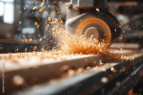 cutting wood by a buzz saw