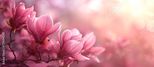 Gorgeous cerise pink flowers, resembling pink spring magnolias, set in a beautiful soft background.