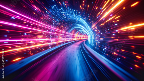 Speeding through a city at night, capturing the essence of motion, urban life, and transportation in a dynamic and colorful light-trail display