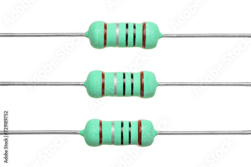 Carbon film power resistors isolated. Macro shot of electronic components. Transparent PNG image.