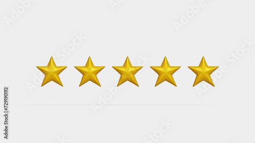 Five star rating feedback concept. Customer evaluation. Customer review rating. Best score point to review the service. 3d illustration