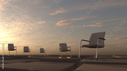 abstract business symbol with chairs and cloud-sky - 3D illustration