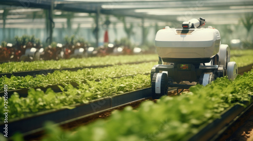 Agriculture robotic and autonomous robot working in smart farm. Smart agriculture farming concept.
