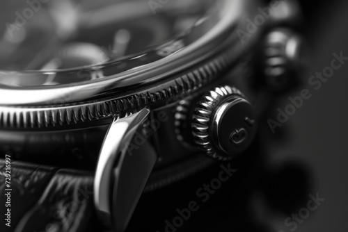A timeless black and white photo of a watch. Perfect for illustrating elegance and precision. Ideal for use in fashion magazines or luxury product advertisements