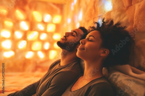 couple in a salt therapy room breathing deeply