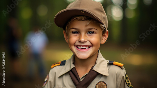 A happy boy scout in uniform.