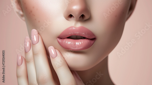 Beauty Portrait, Young Woman with Perfect Manicure and Lips