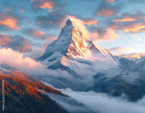 Panoramic view to the majestic Matterhorn mountain, Valais, Switzerland