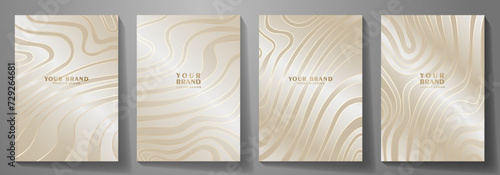 Premium gold cover design set with lines and gradient. Luxury background cover design, invitation, poster, flyer, wedding card, luxe invite, prestigious voucher, catalog, brochure. Elegant covers.