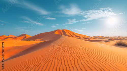 A vibrant desert, with golden sands as the background, during a blazing midday sun
