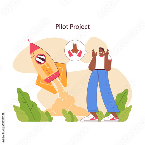 Innovation cycle. Generation of a creative idea or business solution. Start up or new project development. Pilot project. Flat vector illustration
