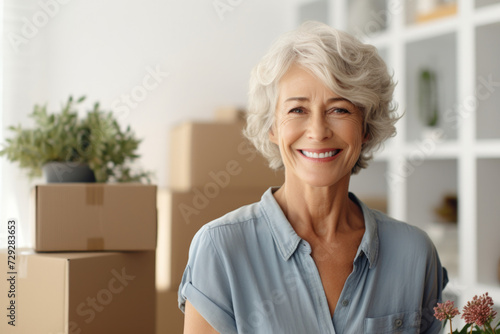 senior woman happy expression at new home. ai generated