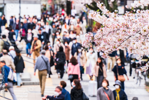 東京の桜の名所 花見シーズン 混雑する千鳥ヶ淵【東京都・千代田区】 A famous place for cherry blossoms in Tokyo. "Chidorigafuchi" crowded with people watching cherry blossoms - Tokyo, Japan