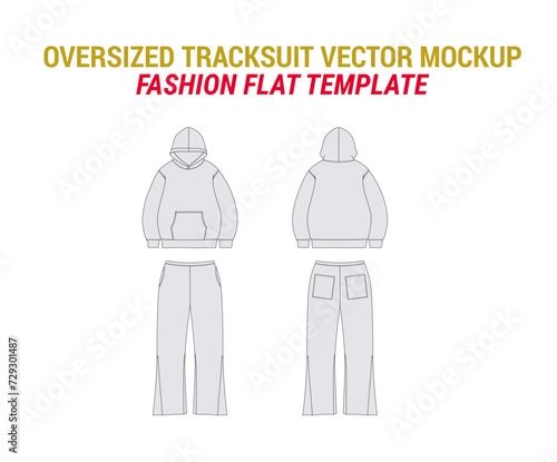 Tracksuit Mockup with Pajamas Joggers Technical Drawing Oversized Sweatsuit Vector Mockup Vector Sketch of Hoodie Sweatpants Joggers with Pockets