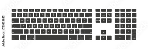 Keyboard laptop and computer isolated, blank black modern key button icon. Vector