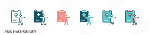patient medical checkup report icon set health care treatment diagnosis analysis on clipboard vector illustration